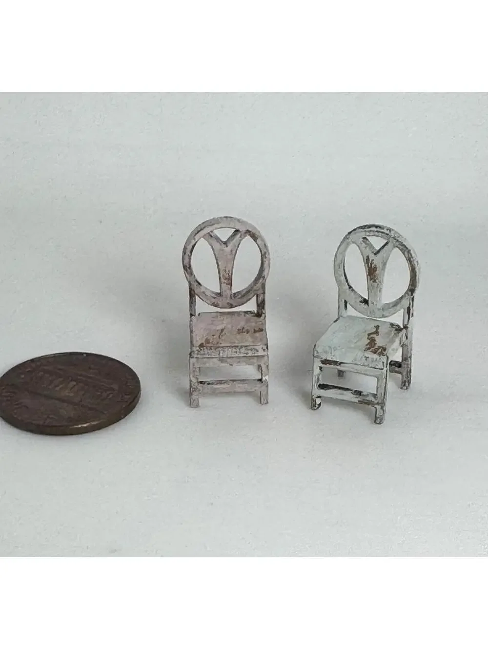 Micro‎ Miniature Set of Kitchen Chairs Shabby Chic Farmhouse Rustic Farmhouse
